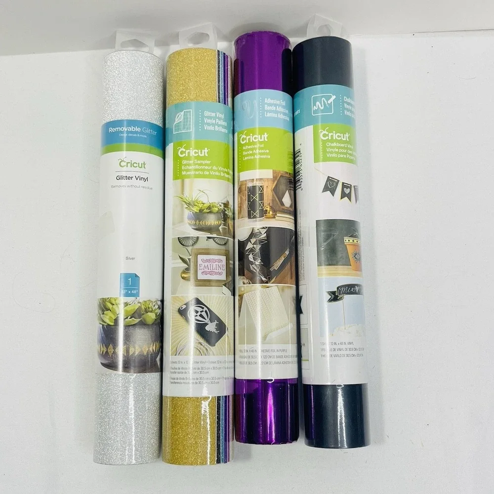 NEW Cricut Vinyl Bundle Removable Glitter‎ Sampler Chalkboard Foil Lot of 4